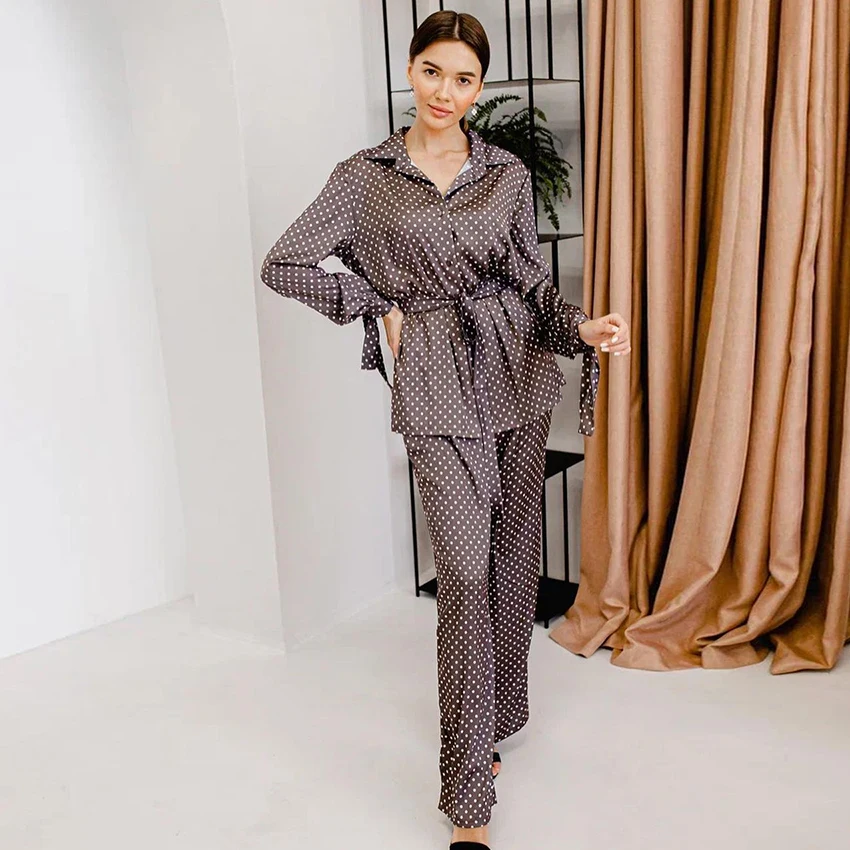 Hiloc Polka Dot Sleepwear Women Pajama Spring Long Sleeve Satin Pajamas Sets With Pants Home Suit Ribbon Homewear 2022 Nightie
Hiloc Polka Dot Sleepwear Women Pajama Spring Long Sleeve Satin Pajamas Sets With Pants Home Suit Ribbon Homewear 2022 Nightie
