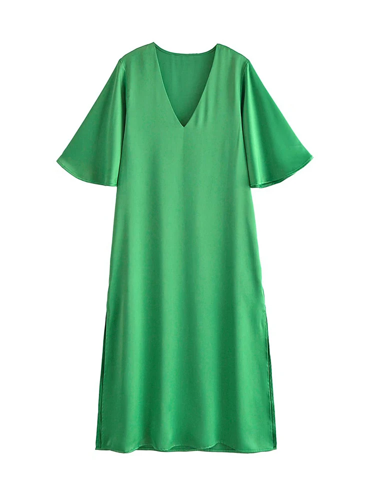 

Женское свободное платье с коротким рукавом, однотонное элегантное праздничное платье до середины икры, винтажное шикарное Повседневное п...