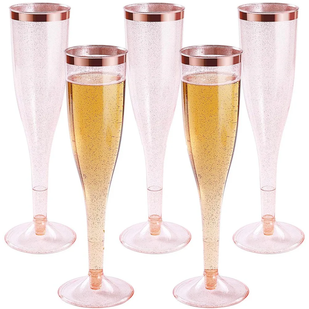 Plastic Champagne Flutes with Rose Gold Glitter and Rose Gold Rim Reusable Disposable Mimosa Glasses for Party
Plastic Champagne Flutes with Rose Gold Glitter and Rose Gold Rim Reusable Disposable Mimosa Glasses for Party