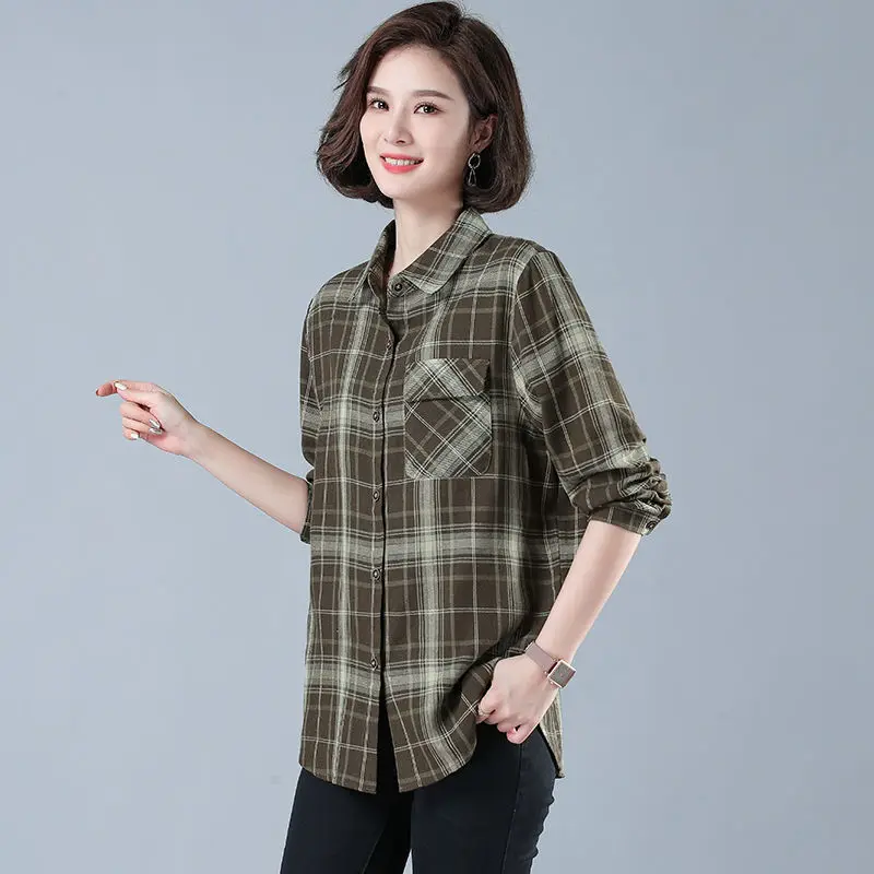 Women 2022 Spring Autumn New Lapel Long Sleeve Shirts Female Loose Cotton Plaid Shirts Ladies Long Sleeve Casual Blouses Q218
Women 2022 Spring Autumn New Lapel Long Sleeve Shirts Female Loose Cotton Plaid Shirts Ladies Long Sleeve Casual Blouses Q218
