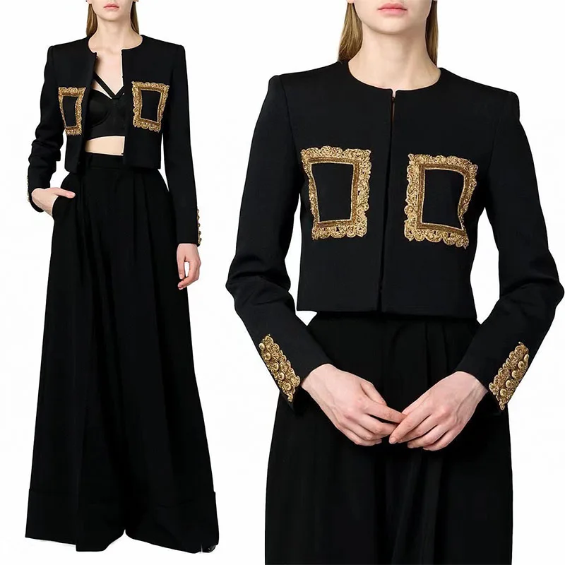 Luxury Designer fall runway Machine Embroidery O-neck cropped Coat with High Waist Wide Leg Pants two piece outfits for women
Luxury Designer fall runway Machine Embroidery O-neck cropped Coat with High Waist Wide Leg Pants two piece outfits for women
