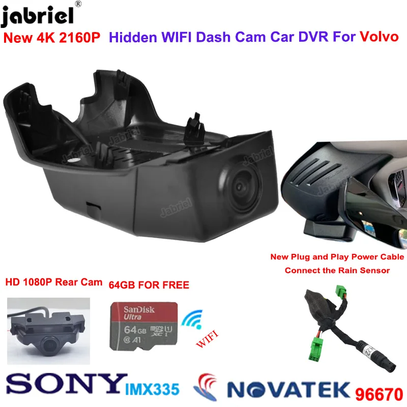 

Plug and Play 2K 4K 2160P Car DVR Dash Cam Front and Rear Camera for Volvo XC60 S90 V90 2017 2018 2019 2020 2021 2022 Dashcam