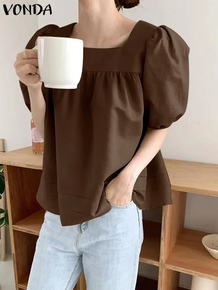 Women Shirts 2023 VONDA Fashion Sexy Puff Sleeve Blouse Vintage Solid Color Casual Loose Tops Striped Patchwork Shirt Overszied
Women Shirts 2023 VONDA Fashion Sexy Puff Sleeve Blouse Vintage Solid Color Casual Loose Tops Striped Patchwork Shirt Overszied