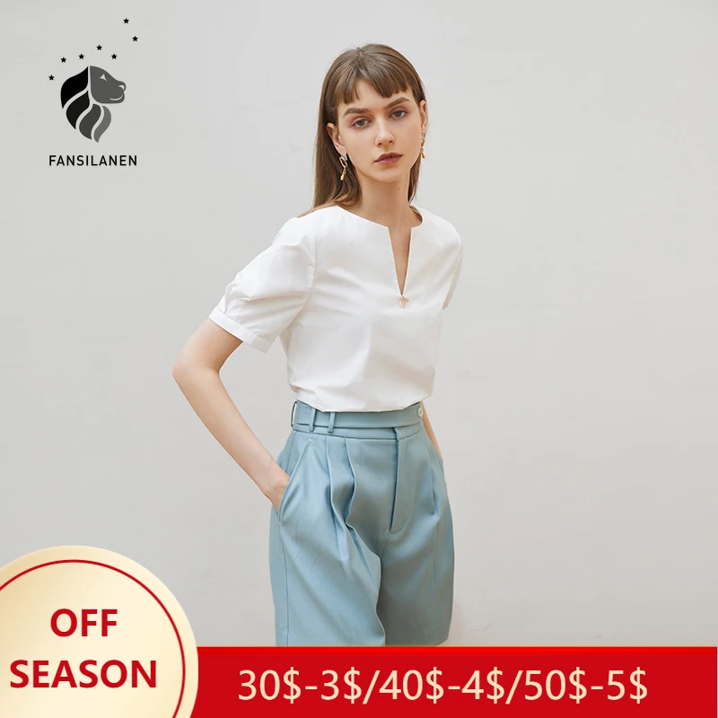 FANSILANEN Office Lady 100% Cotton Short-sleeved White Shirt Female Summer 2021 New Design Sense Niche High-end Sense V-neck Top
FANSILANEN Office Lady 100% Cotton Short-sleeved White Shirt Female Summer 2021 New Design Sense Niche High-end Sense V-neck Top