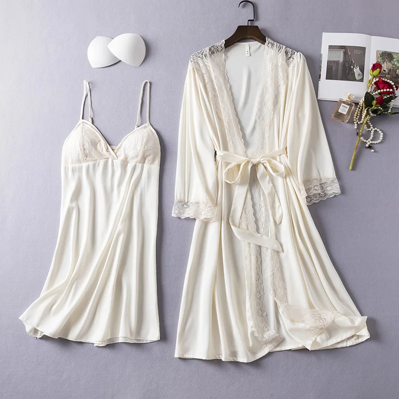 Ladies Sweet Lace Robe Gown Sets Sexy V-Neck Intimate Home Dress Satin Suspender Nightgown Spring Summer Sleepwear With Bra
Ladies Sweet Lace Robe Gown Sets Sexy V-Neck Intimate Home Dress Satin Suspender Nightgown Spring Summer Sleepwear With Bra