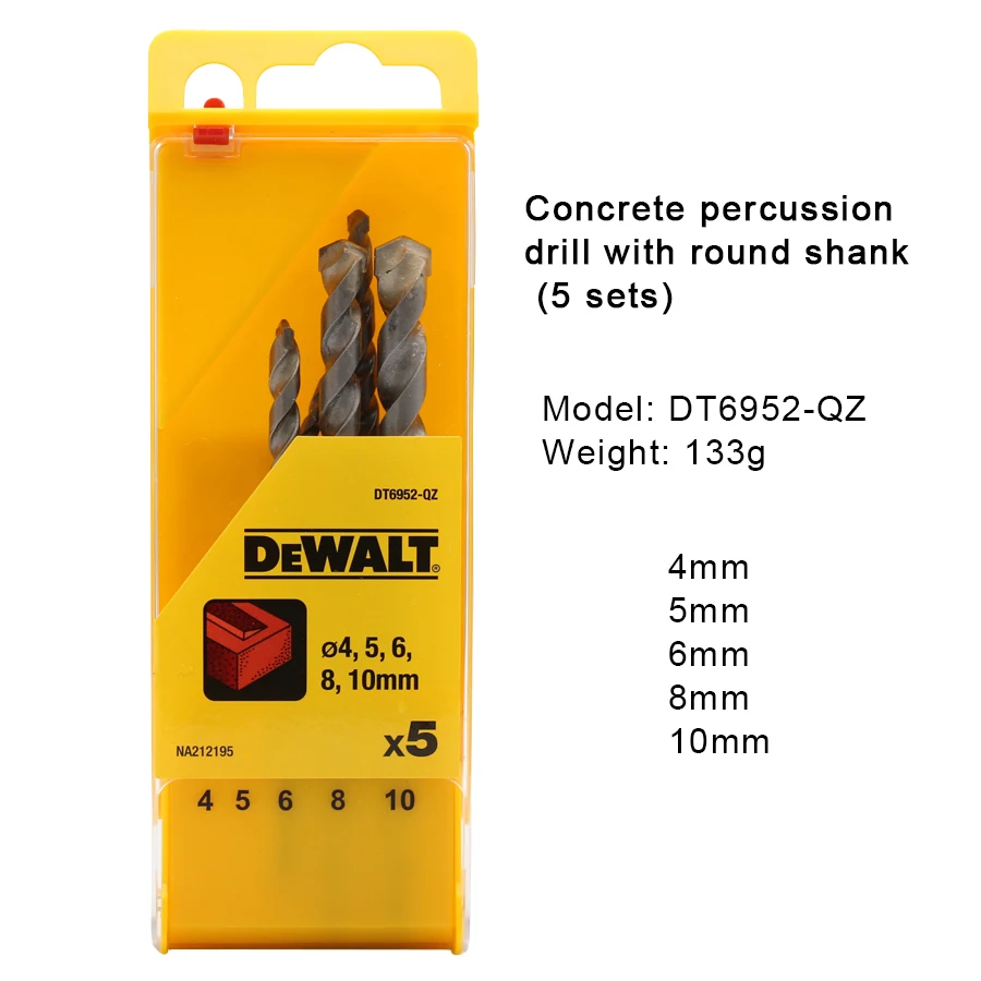 Набор сверл для каменной кладки Dewalt DT6952-QZ для плитки, кирпича, цемента, бетона, стекла, пластика, шлифовального блока по дереву 4-10 мм (5 шт.)
Набор сверл для каменной кладки Dewalt DT6952-QZ для плитки, кирпича, цемента, бетона, стекла, пластика, шлифовального блока по дереву 4-10 мм (5 шт.)