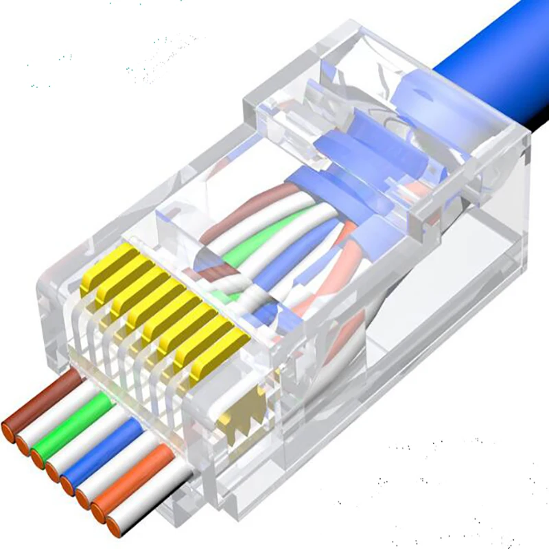 

50/100pcs CAT6 CAT5E Pass Through RJ45 Modular Plug Network Connectors UTP 50u Gold-Plated 8P8C Crimp End for Ethernet Cable