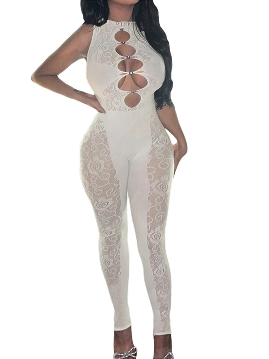 Женский сексуальный Облегающий комбинезон с вырезами, сетчатый прозрачный Облегающий комбинезон с вырезами, Прозрачная Клубная одежда