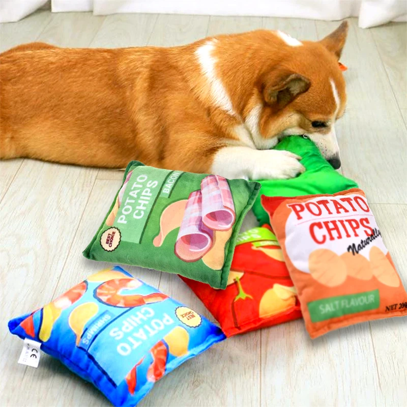 

Dog Toy Training Dolls With Sound Pets Entertainment Potato Chips Stuffed Pillow Simulated Cat Bread Interactive Chewing Toys