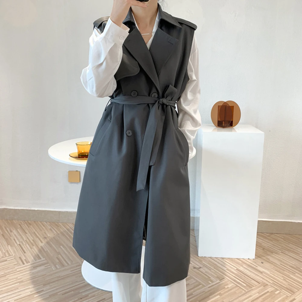 Spring Autumn Women Trench Coat Vest Temperament Turn Down Collar Sleeveless Mid-Length Windbreaker Double Breasted Outerwear
Spring Autumn Women Trench Coat Vest Temperament Turn Down Collar Sleeveless Mid-Length Windbreaker Double Breasted Outerwear