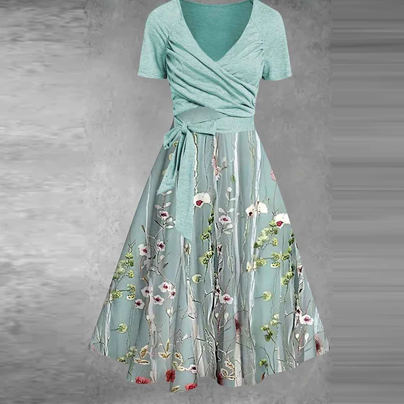 Beautiful Bow Party Dress Women Fashion Patchwork Pleat A-line Long Dress Elegant Summer Short Sleeve V-neck Slim Female Dress
Beautiful Bow Party Dress Women Fashion Patchwork Pleat A-line Long Dress Elegant Summer Short Sleeve V-neck Slim Female Dress