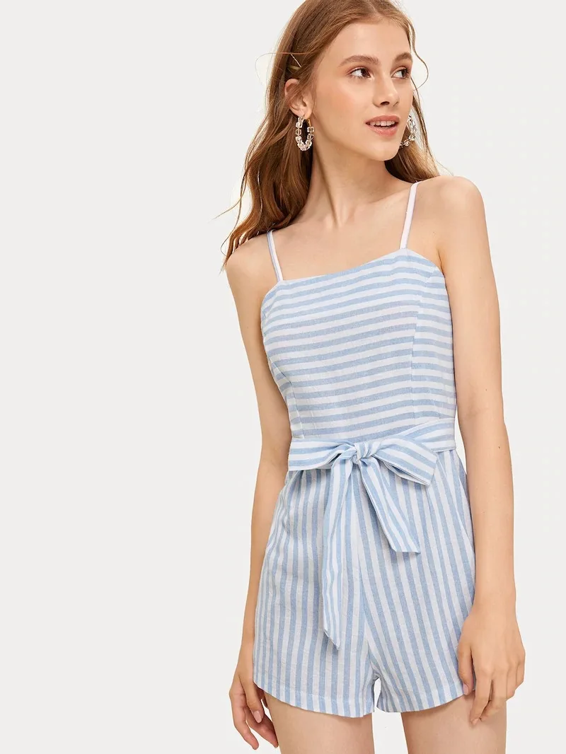 2022 Summer Women's Blue Striped Suspenders One-piece Shorts Rompers Jumpsuits Playsuits
2022 Summer Women's Blue Striped Suspenders One-piece Shorts Rompers Jumpsuits Playsuits