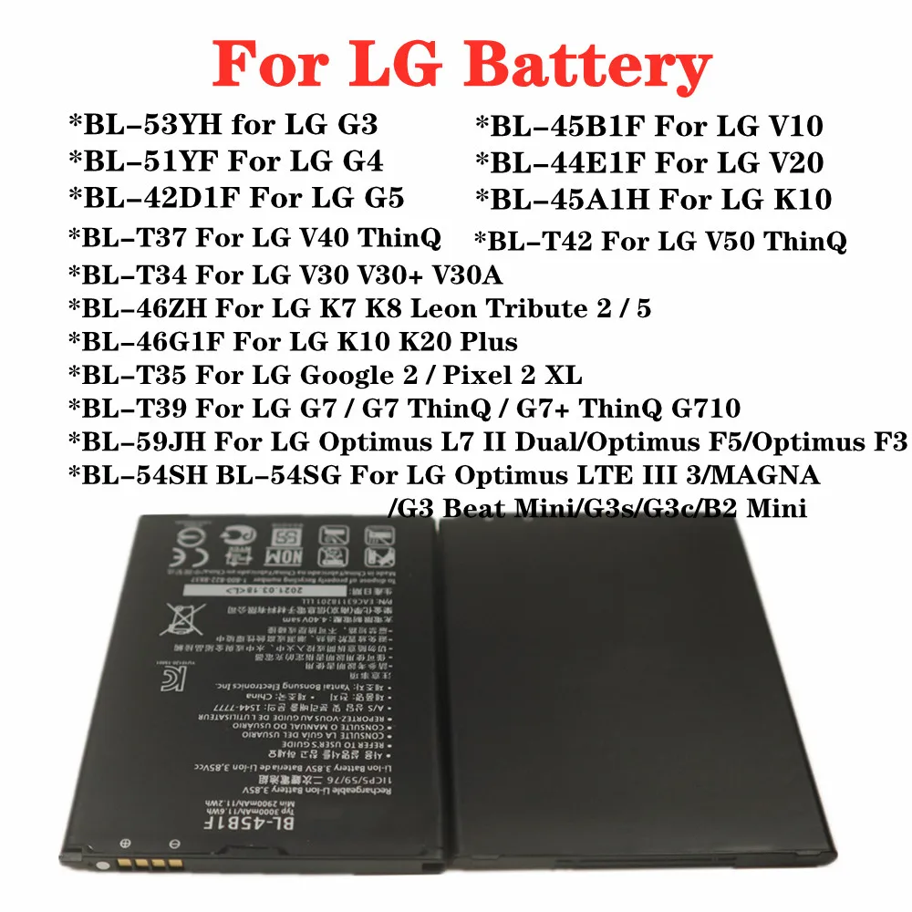 

New Battery For LG V10 V20 V30 V40 V50 G7 ThinQ G3 G4 G5 K7 K8 K10 K20 Plus Leon Tribute 2 5 Optimus LTE 3 L7 2 F3 F5 Google 2
