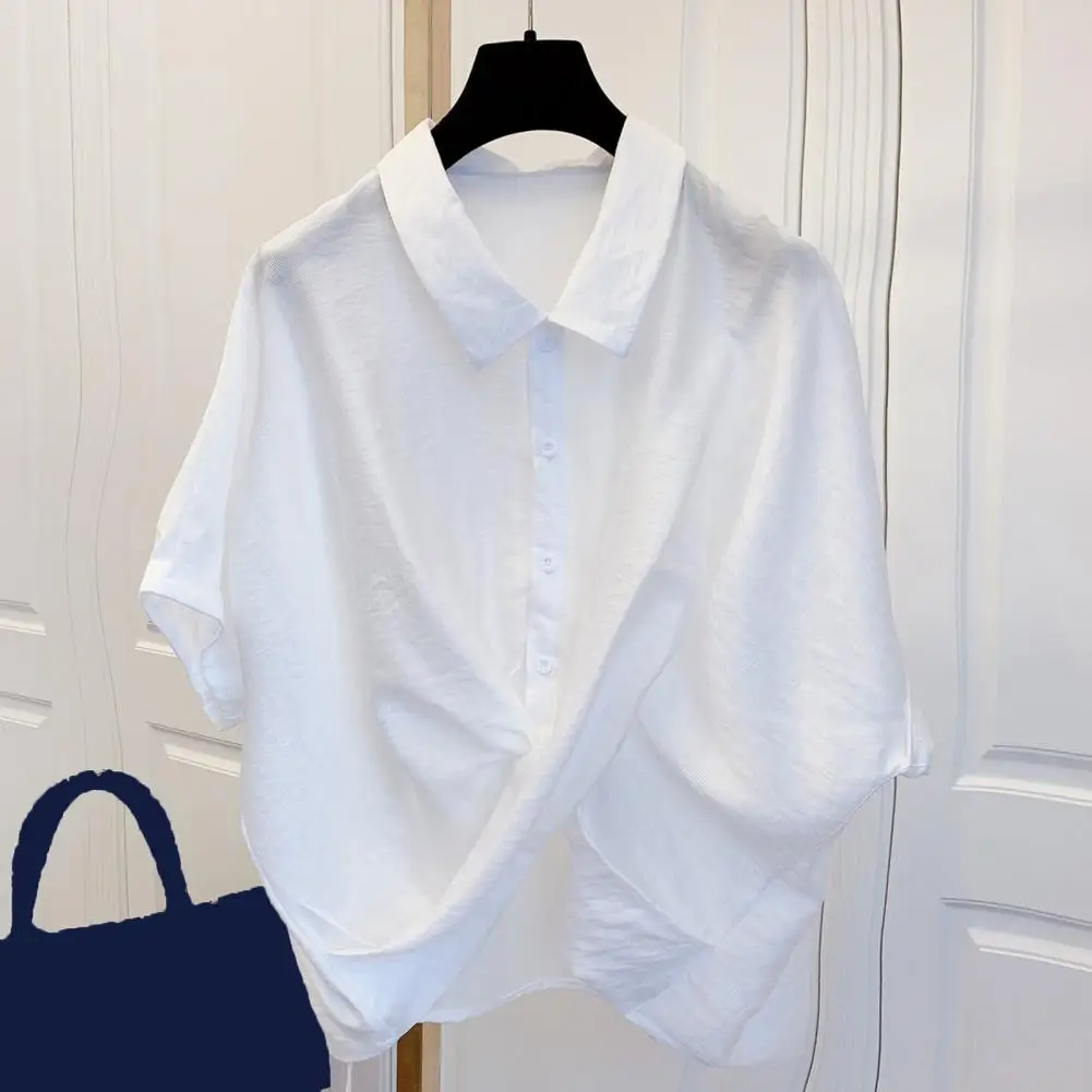 Women Summer Lapel Shirt Tops Batwing Short Sleeve Cross Hem Shirt Irregular Design Single Breasted Casual Lady Tops Streetwear
Women Summer Lapel Shirt Tops Batwing Short Sleeve Cross Hem Shirt Irregular Design Single Breasted Casual Lady Tops Streetwear