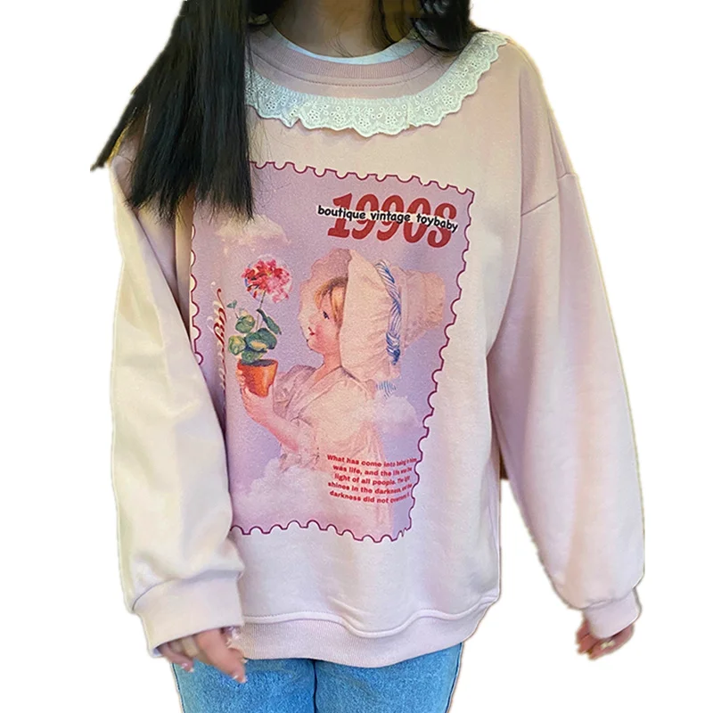 2022 Spring Vinatge Women Pullover Round Neck Stitching Lace Hoodie Retro Oil Painting Print Casual All-match Kawaii Sweatshirt
2022 Spring Vinatge Women Pullover Round Neck Stitching Lace Hoodie Retro Oil Painting Print Casual All-match Kawaii Sweatshirt