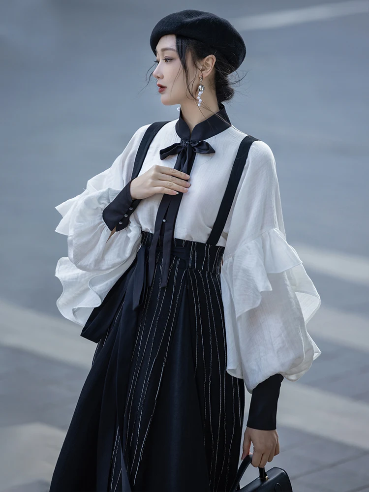 New Chinese Style Original Chinese Style Hanfu Back Strap Ruffled Edge Improved Stand-up Collar Shirt Female Spring and Summer
New Chinese Style Original Chinese Style Hanfu Back Strap Ruffled Edge Improved Stand-up Collar Shirt Female Spring and Summer