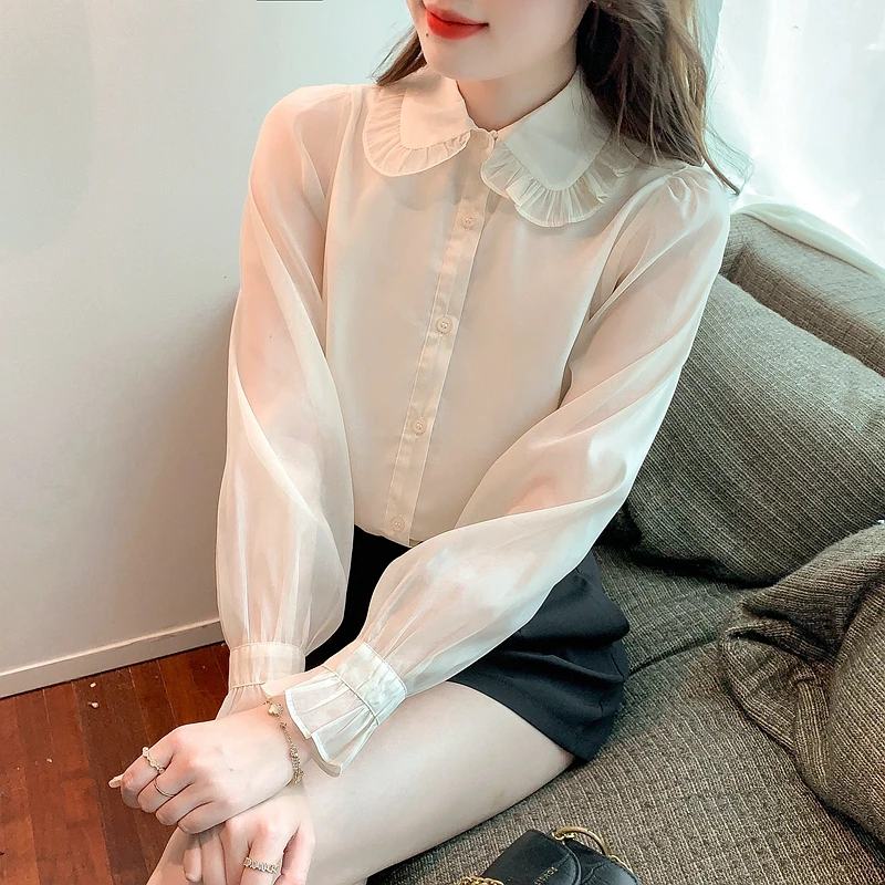 Chikichi Chiffon Shirt Women Spring Professional Wear Fungus Edge Korean Fashion Basic Button Up Shirt Bell Sleeve Tops Summer 
Chikichi Chiffon Shirt Women Spring Professional Wear Fungus Edge Korean Fashion Basic Button Up Shirt Bell Sleeve Tops Summer