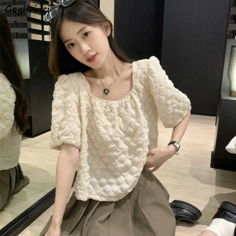 Puff Sleeve Blouses Women Lovely Age-reducing Summer Folds Design Popular Comfort Casual Korean Style Loose All-match Girlish
Puff Sleeve Blouses Women Lovely Age-reducing Summer Folds Design Popular Comfort Casual Korean Style Loose All-match Girlish
