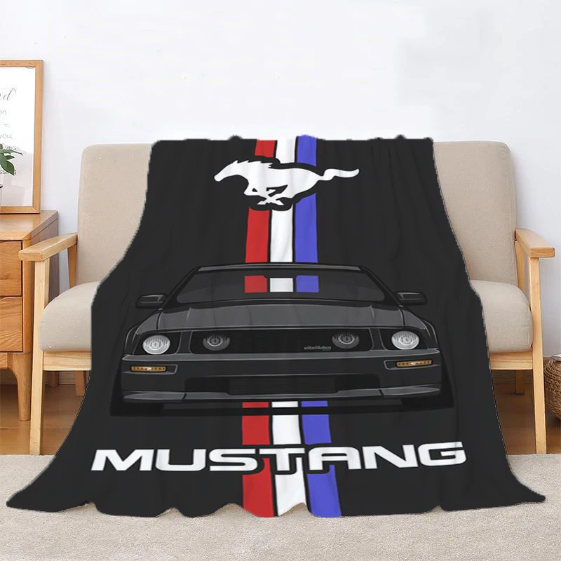 

Двойное покрывало Mustang с логотипом автомобиля, теплые зимние одеяла для декоративного дивана, толстое одеяло, Королевский размер, до колена, мягкое пушистое покрывало для кровати