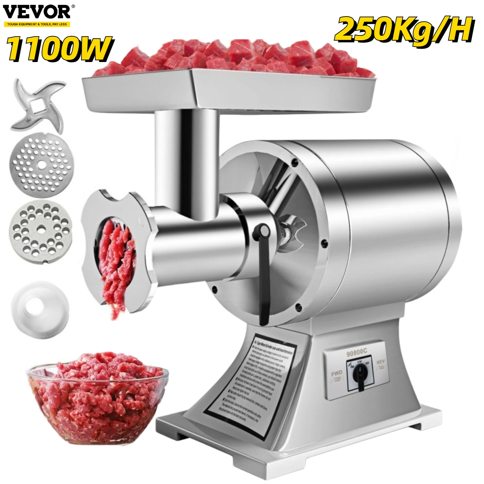 VEVOR 250KG/H Electric Meat Grinder Machine 1100W Commercial Portable Stainless Steel Chopper Food Processors Home Appliance
VEVOR 250KG/H Electric Meat Grinder Machine 1100W Commercial Portable Stainless Steel Chopper Food Processors Home Appliance
