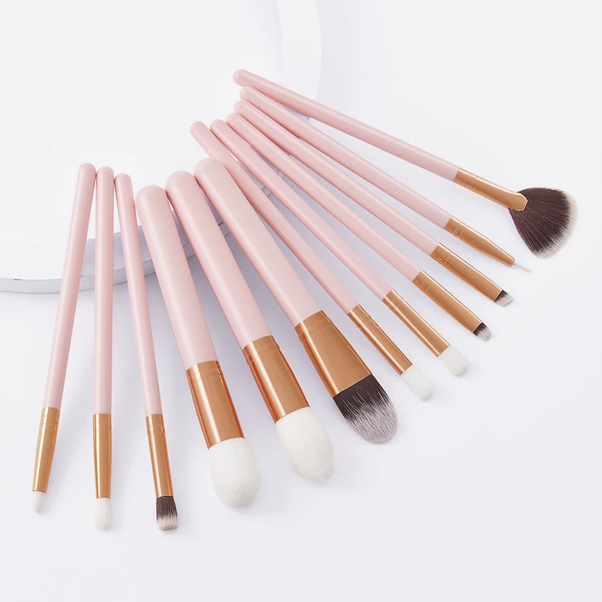 

SAIANTTH pink wood 12pcs classic makeup brushes set eyes make up tool foundation blush eyeshadow highlight eyebrow fan brush