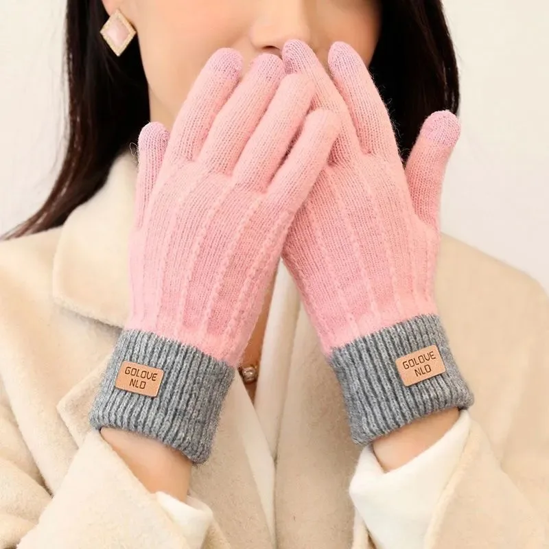 

Кашемировые вязаные перчатки для сенсорных экранов женские осенне-зимние теплые мужские уличные непромокаемые флисовые утепленные женские зимние