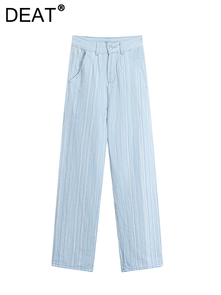 DEAT Women's Jeans High Waist Striped Full Length Loose Straight Wide Leg Pink Blue Denim Pants 2023 Autumn New Fashion 29L3207 
DEAT Women's Jeans High Waist Striped Full Length Loose Straight Wide Leg Pink Blue Denim Pants 2023 Autumn New Fashion 29L3207