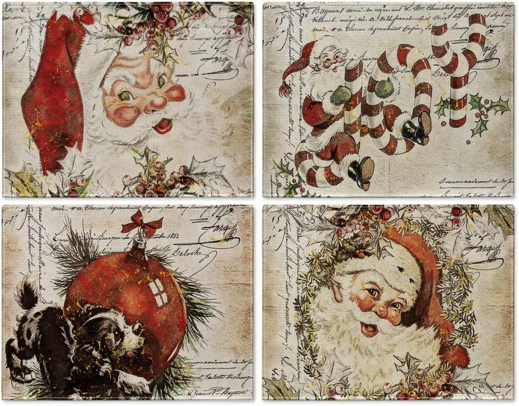

Christmas Placemats Set of 4 Winter Santa Claus Ball Joy Country Placemat Rustic Dining Table Decor 12x18 Inch Dinner Place Mats