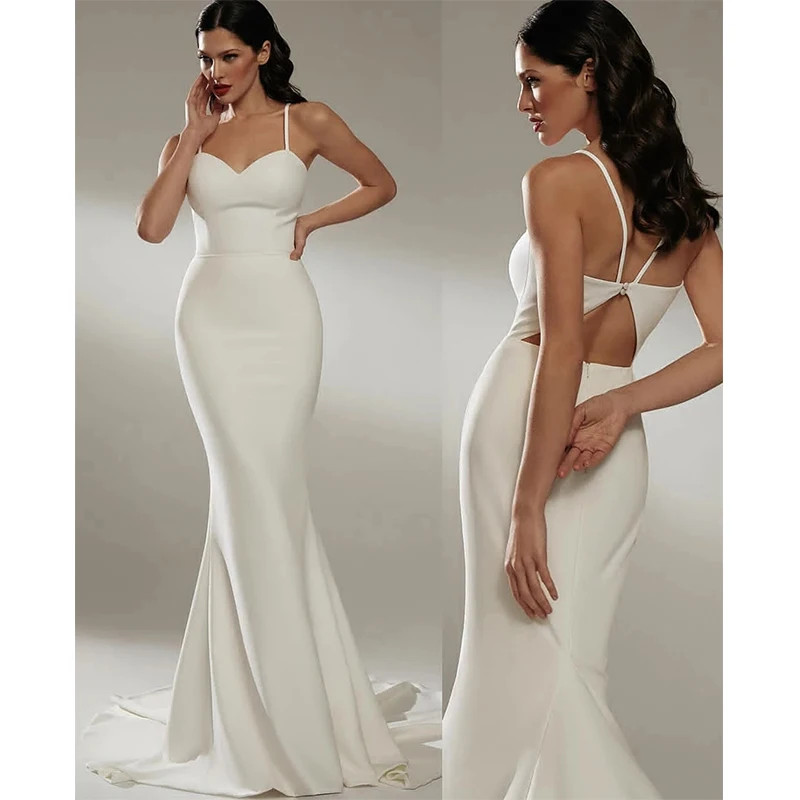 Women's Mermaid Satin Wedding Dress Elegant Fashion Sweetheart Collar Sleeveless Strap Open Back Sexy Formal Vestidos De Novia
Women's Mermaid Satin Wedding Dress Elegant Fashion Sweetheart Collar Sleeveless Strap Open Back Sexy Formal Vestidos De Novia