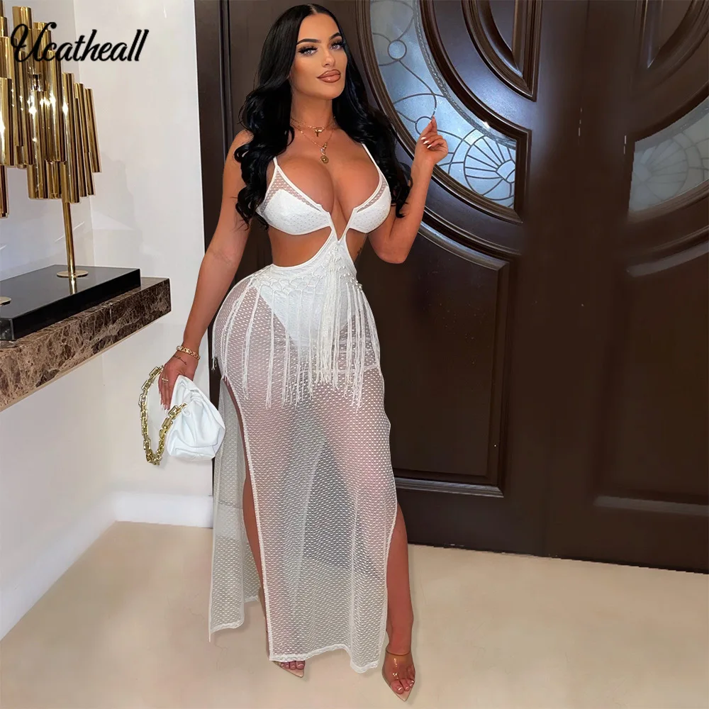 Summer New Sexy Fashion Mesh Dress Solid Color Sexy Hollow Out Summer Backless Dresses V Neck Sleeveless Bodyco Beach Dress
Summer New Sexy Fashion Mesh Dress Solid Color Sexy Hollow Out Summer Backless Dresses V Neck Sleeveless Bodyco Beach Dress