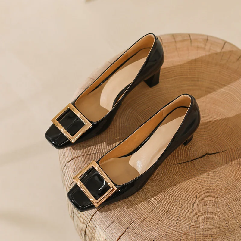New Square Head Women's Shoes Square Buckle Thick Heel Female Single Shoes Shallow Mouth Middle Heel Comfortable Ladies Pumps
New Square Head Women's Shoes Square Buckle Thick Heel Female Single Shoes Shallow Mouth Middle Heel Comfortable Ladies Pumps