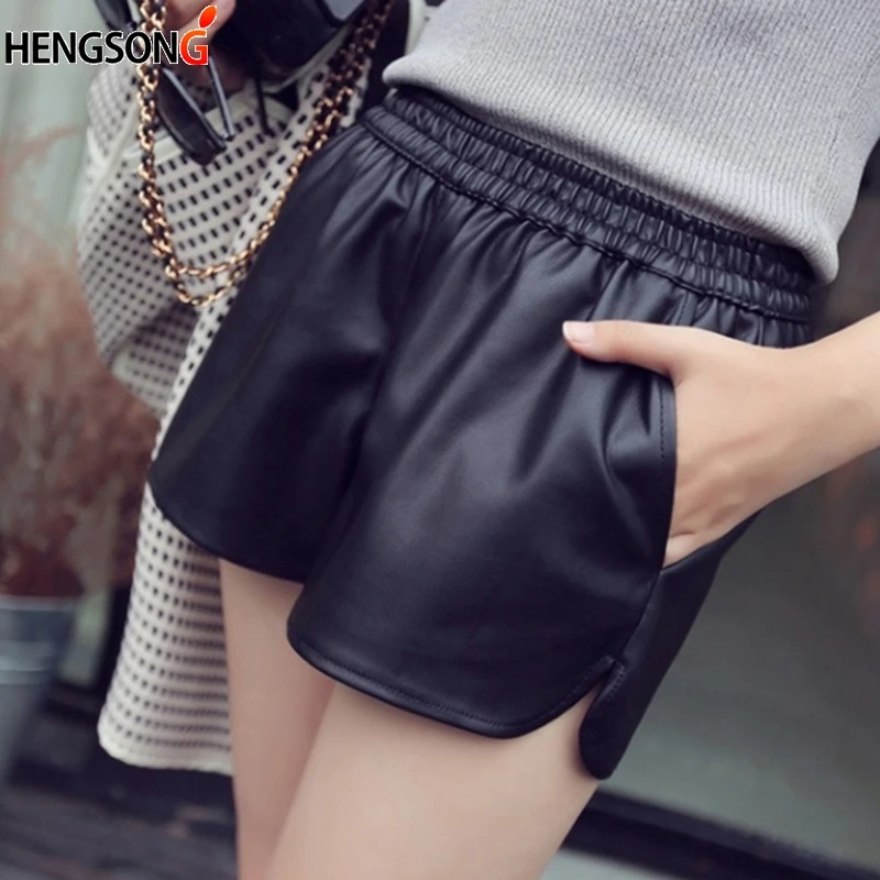 

Hot Sale Women Fashion PU Leather Wide-legged Short Bottoms Women Shorts High Waist Wide Leg Short