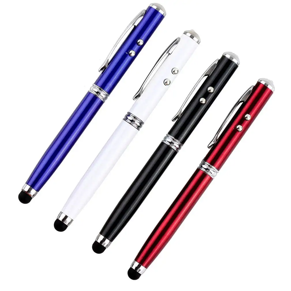 

Цветная прочная 4 в 1 лазерная указка, светодиодный фонарик, сенсорный экран, стилус, шариковая ручка для iPhone, планшетов, сенсорных ручек для iPod