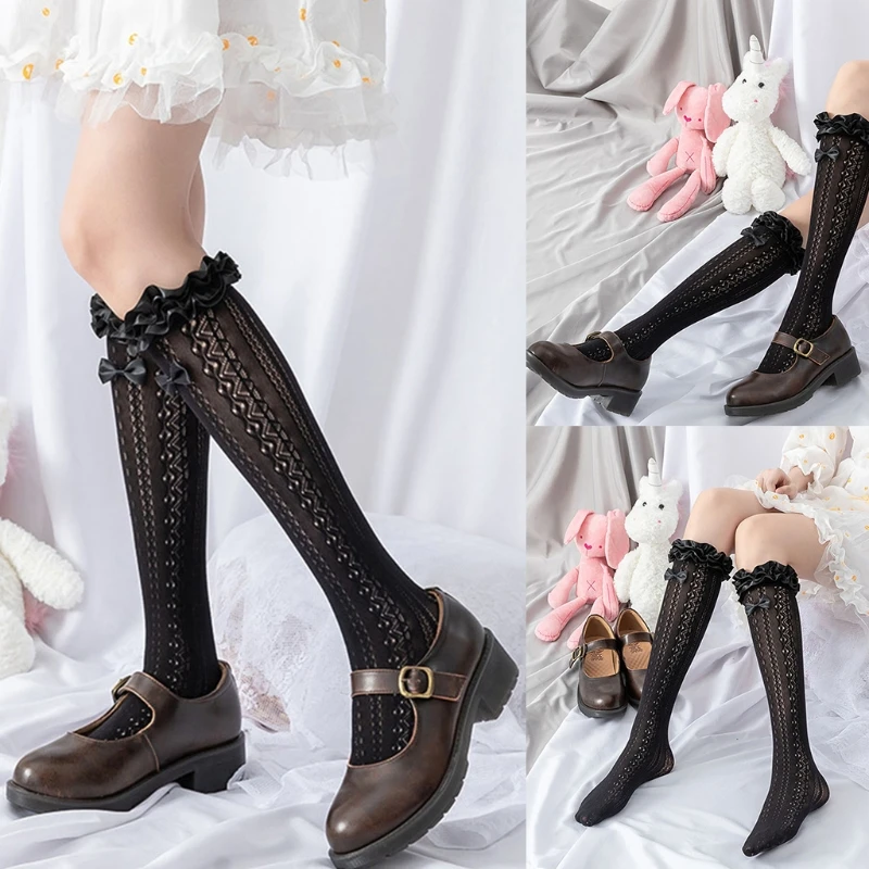 Women Satin Calf Socks Sweet Bowknot Hollow Out Striped Pattern Student Summer Thin Knee High Stockings
Women Satin Calf Socks Sweet Bowknot Hollow Out Striped Pattern Student Summer Thin Knee High Stockings