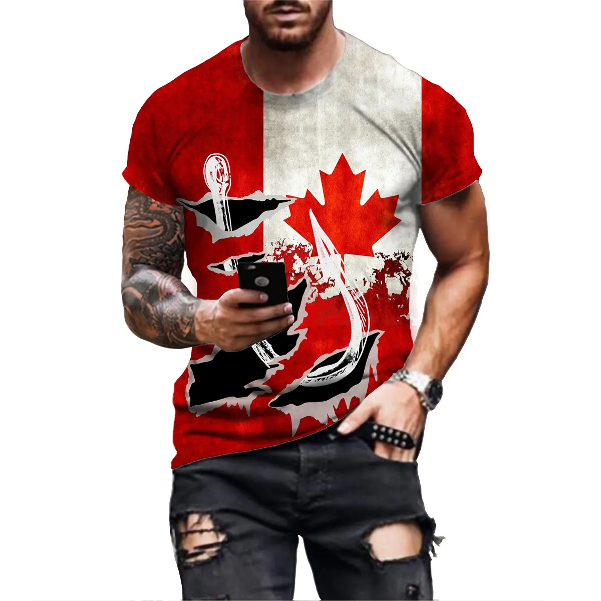 

Мужская дышащая футболка с 3D-принтом, летняя футболка с принтом в виде канадского флага, уличная одежда, 2022