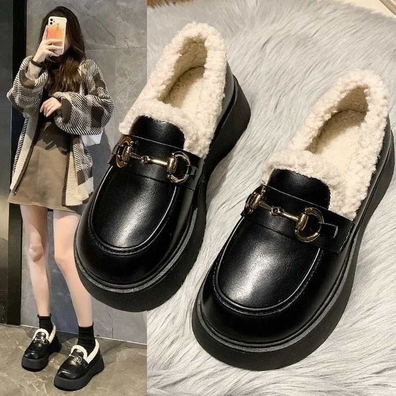 Women's cotton shoes 2022 new style British style metal buckle a pedal plus velvet warmth thick-soled retro loafers women 
Women's cotton shoes 2022 new style British style metal buckle a pedal plus velvet warmth thick-soled retro loafers women