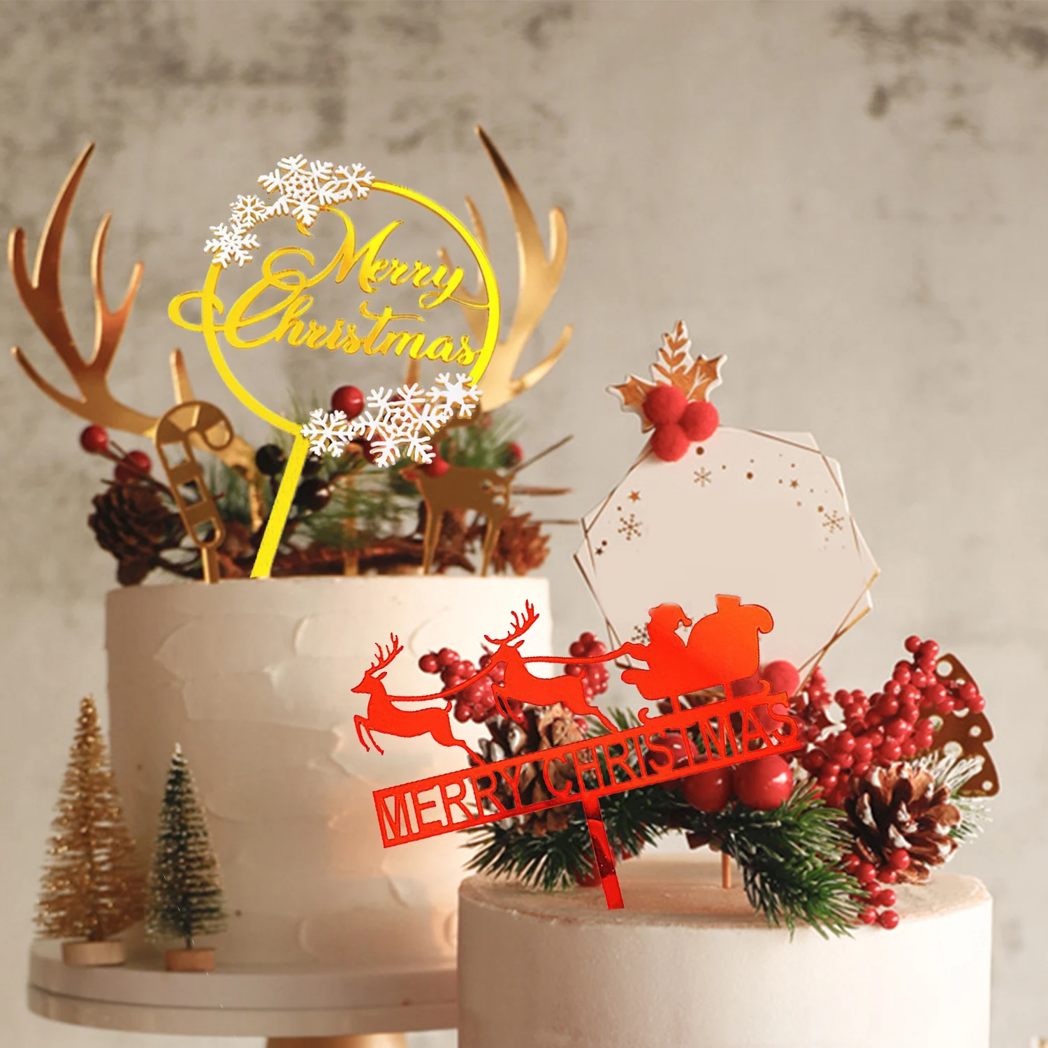 

Acrylic Merry Christmas Letter Cake Topper Christmas Decorations for Home Happy New Year Tree Elk Xmas Party Decoration Supplies
