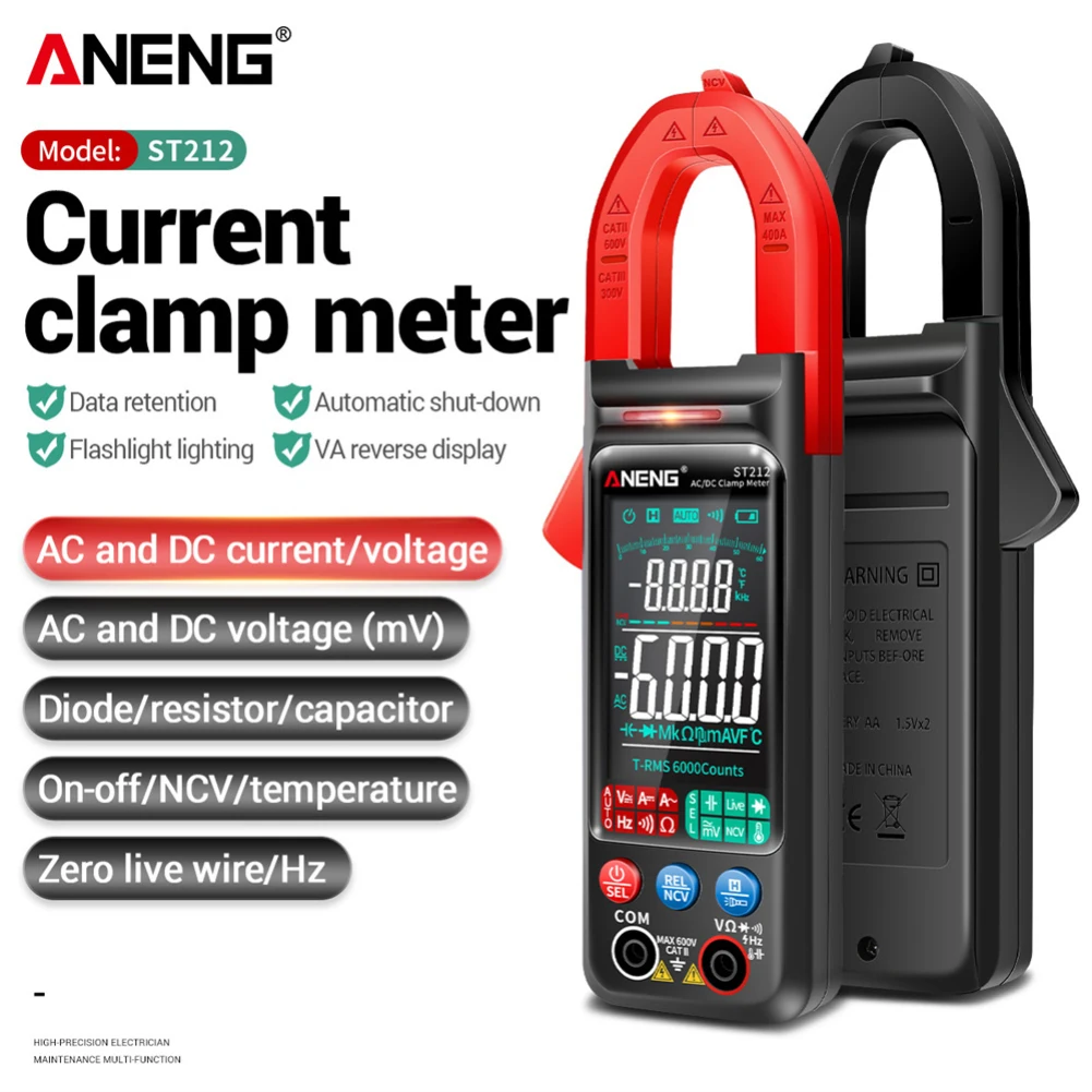 ST212 DC/AC Current Digital Clamp Meter 6000 Counts 400A Amp Multimeter Large Color Screen Voltage Tester Car Hz NCV Ohm
ST212 DC/AC Current Digital Clamp Meter 6000 Counts 400A Amp Multimeter Large Color Screen Voltage Tester Car Hz NCV Ohm