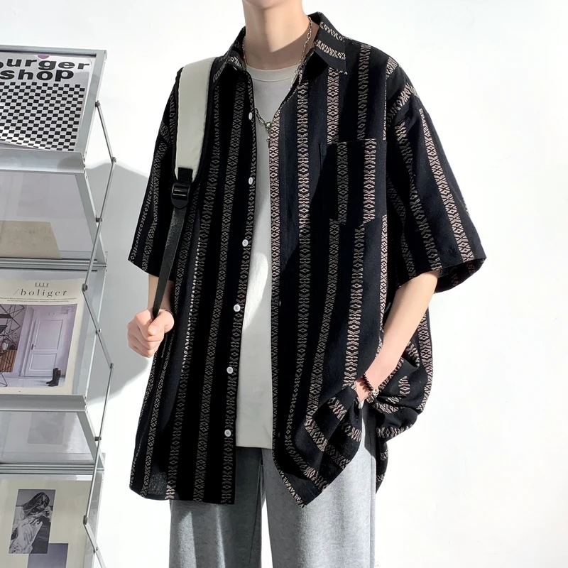 2023 Summer Fashion Men's Shirts Short Sleeve Button Stripe Print Blouse Tops Loose Casual Beach Vacation Male Shirts Y04
2023 Summer Fashion Men's Shirts Short Sleeve Button Stripe Print Blouse Tops Loose Casual Beach Vacation Male Shirts Y04