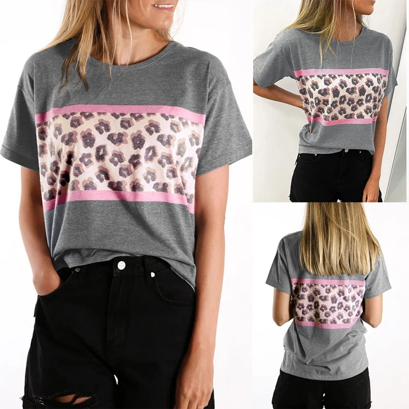 Women's New Round Neck Short-Sleeved Leopard Print Positioning Printing Hit Color T-Shirt Loose Pullover Blouse Gray
Women's New Round Neck Short-Sleeved Leopard Print Positioning Printing Hit Color T-Shirt Loose Pullover Blouse Gray