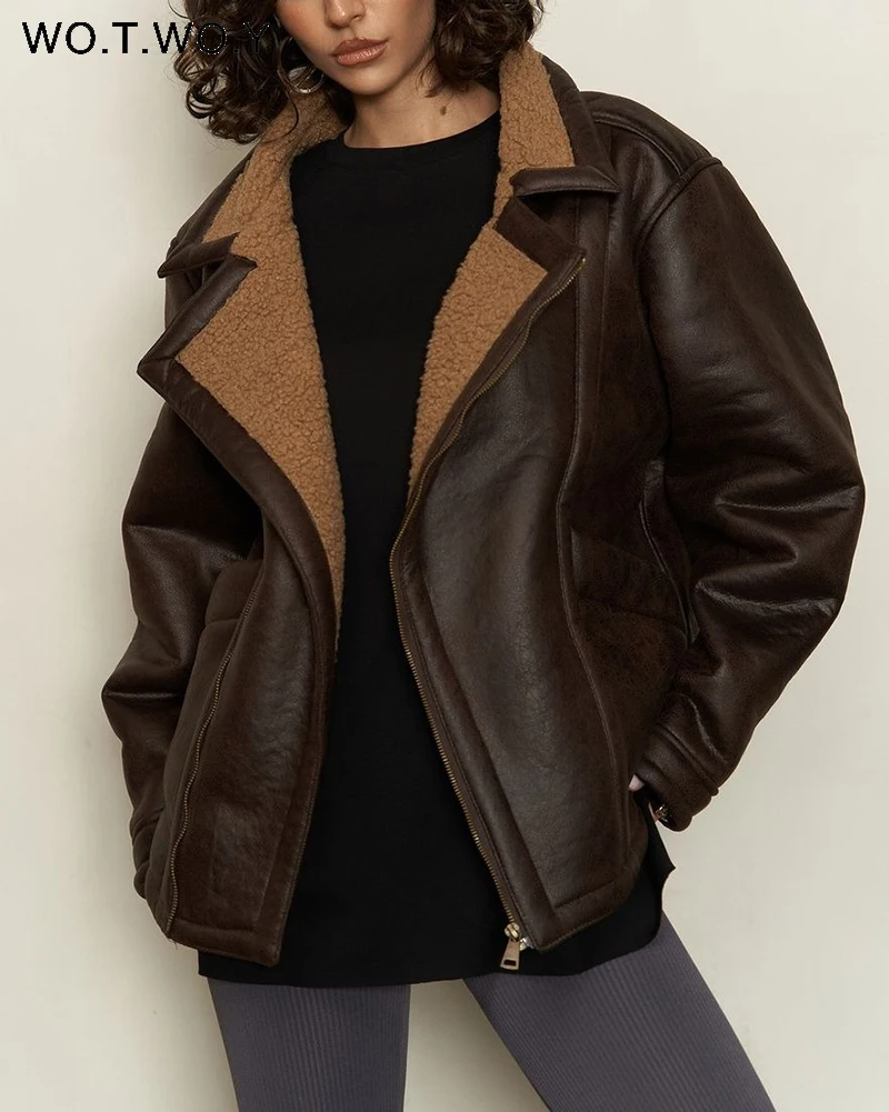 WOTWOY повседневные однотонные кожаные куртки на молнии Женская свободная верхняя одежда с отложным воротником и карманами женская зимняя куртка 2023
WOTWOY повседневные однотонные кожаные куртки на молнии Женская свободная верхняя одежда с отложным воротником и карманами женская зимняя куртка 2023