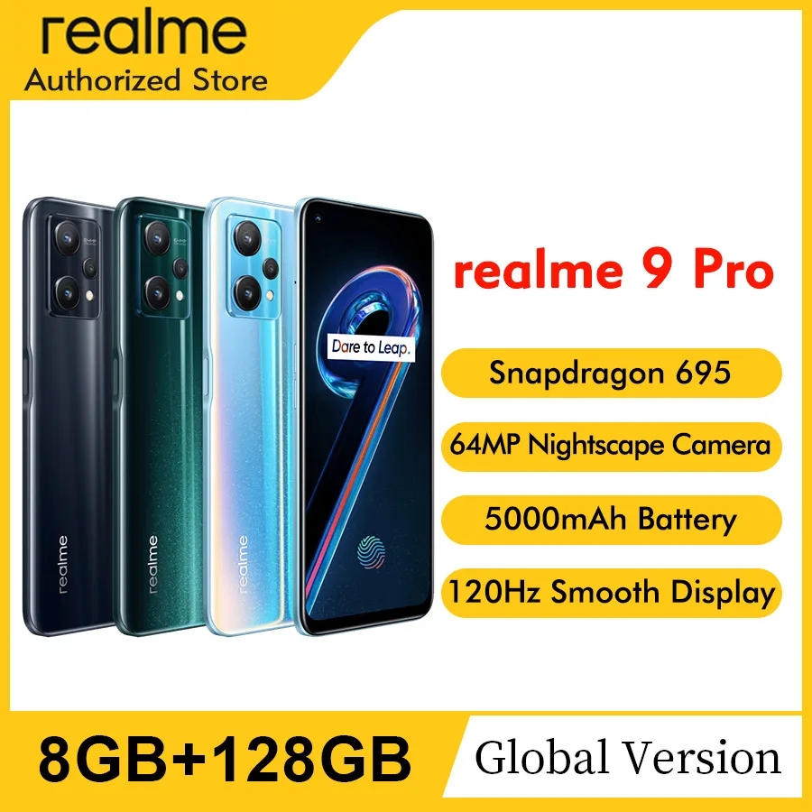 Смартфон realme 9 pro 6 дюйма 8 + 128 ГБ Qualcomm Snapdragon 695120 Гц тройная камера с искусственным