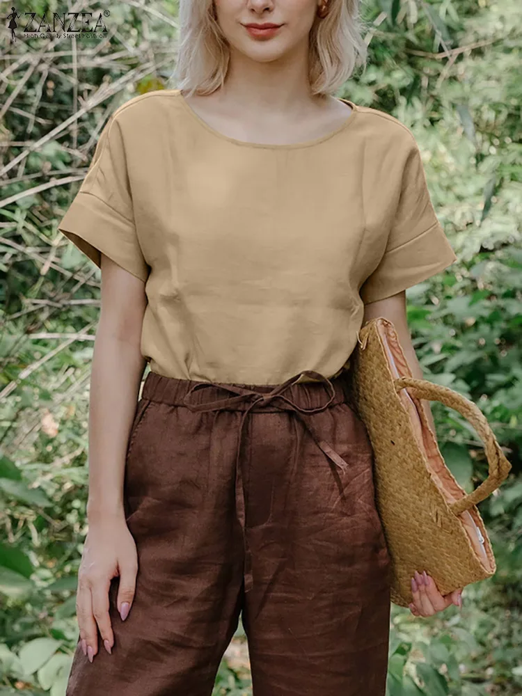 ZANZEA Short Sleeve O-Neck Solid Cotton Tops Women Summer Vintage Blouse Femme Fashion Casual Elegant Work OL Loose Shirt 2022
ZANZEA Short Sleeve O-Neck Solid Cotton Tops Women Summer Vintage Blouse Femme Fashion Casual Elegant Work OL Loose Shirt 2022