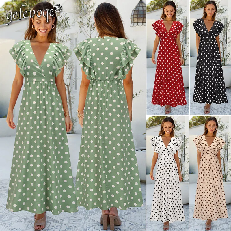 Women Summer V-neck High Waist Short Sleeve Loose Wave Point Midi Dress Female Comfortable Refreshing Office Lady Lively Dress
Women Summer V-neck High Waist Short Sleeve Loose Wave Point Midi Dress Female Comfortable Refreshing Office Lady Lively Dress