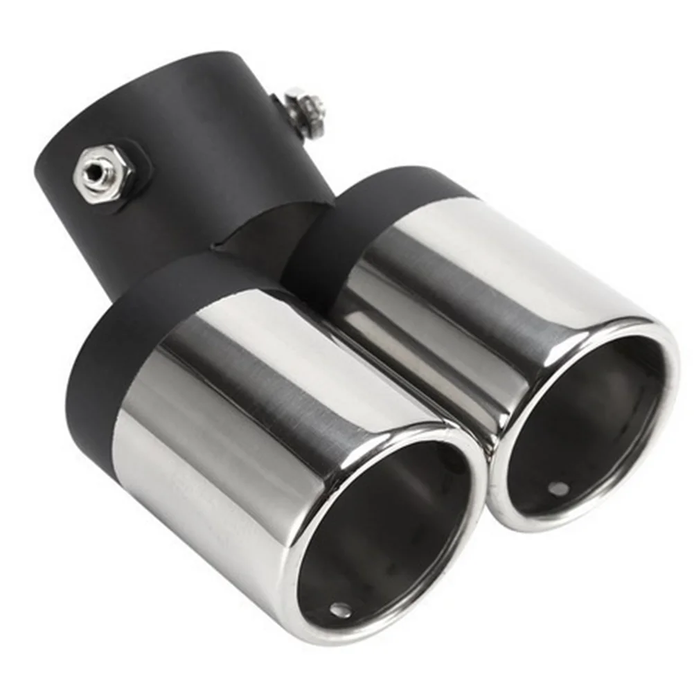 

Silver Color Double Outlets Stainless Steel Tailpipe Exhaust Muffler Tail Pipe Tip Cover (Curved Style) Akrapovics