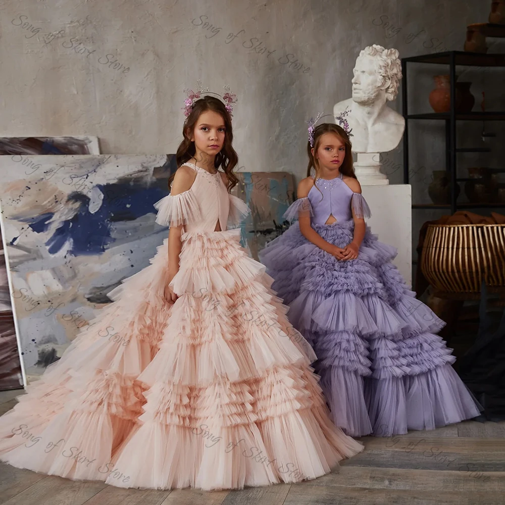 Pink A-Line Flower Gril Dresses Beading Tiered Sweep Train Long Tulle Kid Birthday Party Dress Tiered skirt Puffy Princess Dress
Pink A-Line Flower Gril Dresses Beading Tiered Sweep Train Long Tulle Kid Birthday Party Dress Tiered skirt Puffy Princess Dress