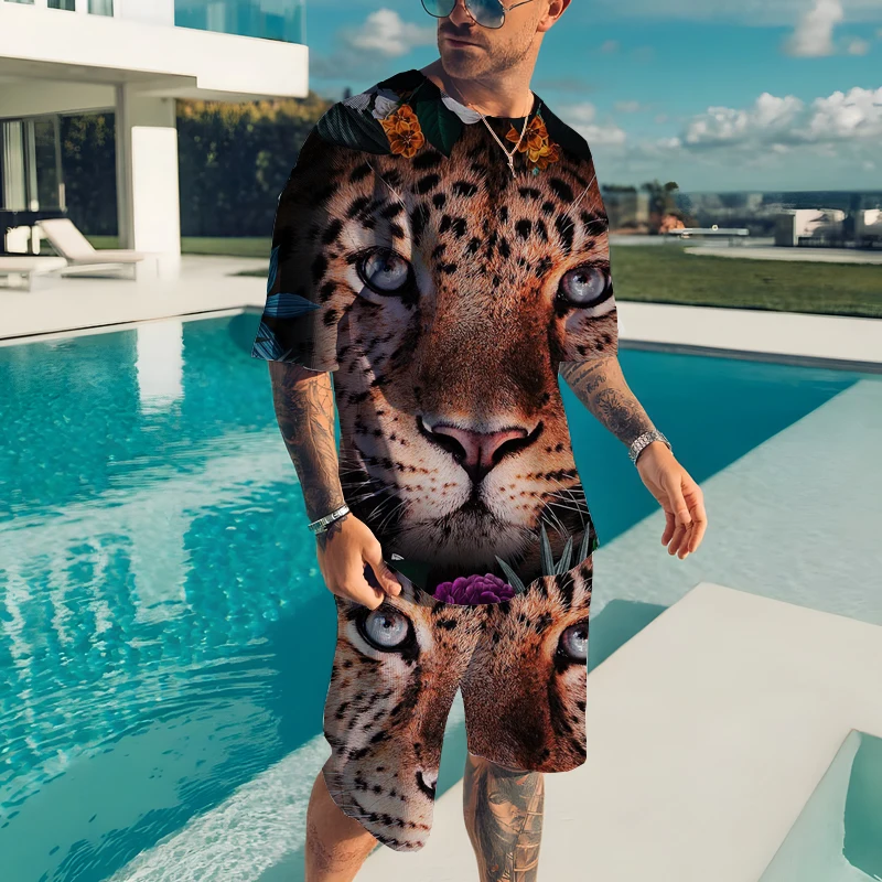 Spring Summer Leopard Tiger 3D Printing Animal Breathable Streetwear Sexy Street Style Men's Short-Sleeved T-shirt Shorts Set 
Spring Summer Leopard Tiger 3D Printing Animal Breathable Streetwear Sexy Street Style Men's Short-Sleeved T-shirt Shorts Set