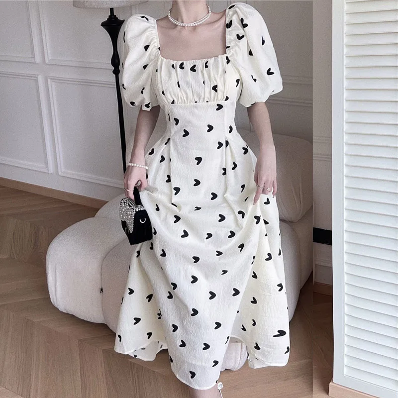 Fashion Square Neck Open Back Big Bow Love Print Women'S Summer New Comfortable Bubble Short-Sleeved High-Waist A-Line Dress
Fashion Square Neck Open Back Big Bow Love Print Women'S Summer New Comfortable Bubble Short-Sleeved High-Waist A-Line Dress
