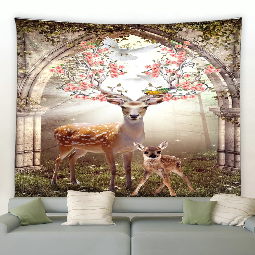 

Home Decoration Autumn Forest Wildlife Deer Nature Landscape Background Wall Hanging Curtain Blanket Elk Wild Tree Tapestry