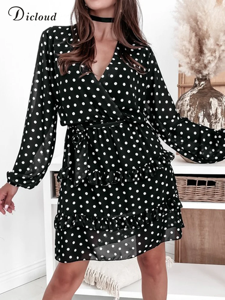 DICLOUD Summer Dress For Women 2022 Elegant Ruffle Black Polka Dot V Neck Long Sleeve Dress Casual New Party Fashion Day Vestido 
DICLOUD Summer Dress For Women 2022 Elegant Ruffle Black Polka Dot V Neck Long Sleeve Dress Casual New Party Fashion Day Vestido